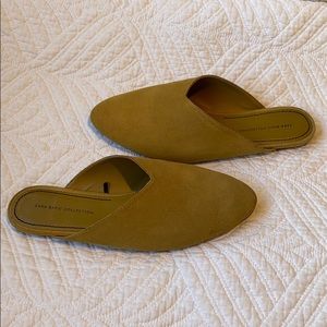 Zara Round toe suede flat mules tan 6